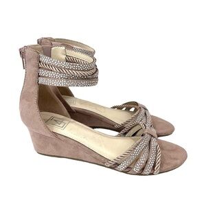 LFL Lust 4 Life Nude Faux Suede Rope & Rhinestone Embellished Wedges
